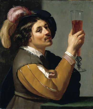 Young Man Drinking a Glass of Wine- Jan van Bijlert .